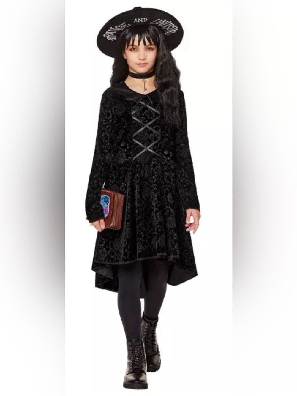 Spirit Gothic Beetle Juice Lydia Deetz Girl’s Costume Dress W/Hat Black